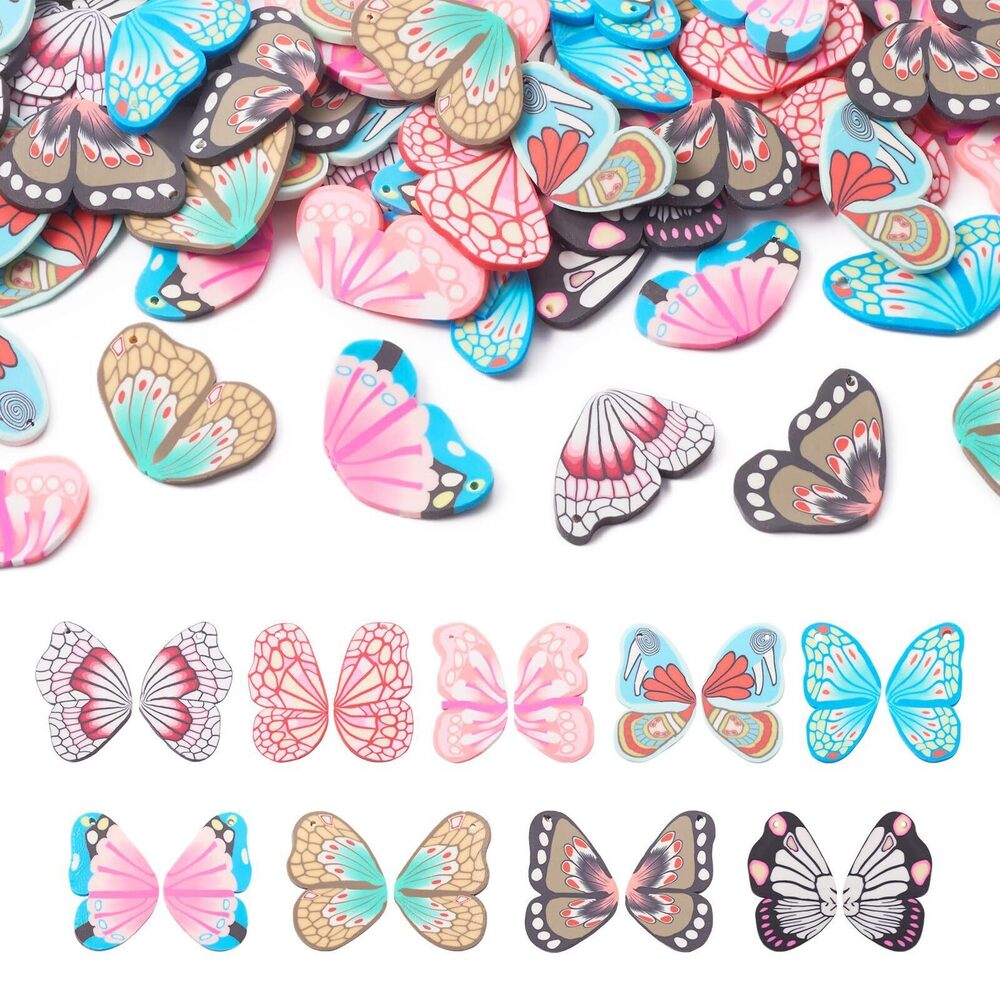 6038 90pcs Butterfly Wing Charms for Jewelry Making Top Drilled Clay